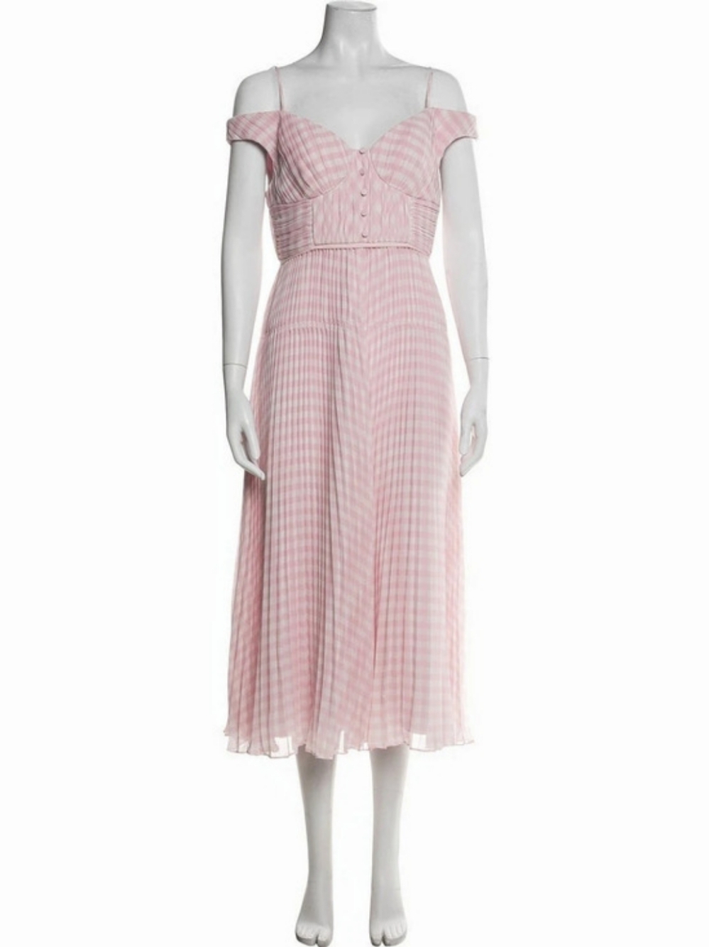 Self-Portrait Gingham Off-The-Shoulder Chiffon Midi Dress